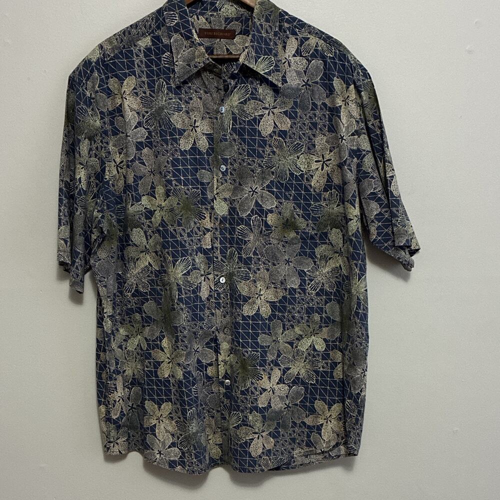 Vintage Tori Richard Shirt Mens 2XL Cotton Lawn Hawaiian Indigo Blue Coastal USA
